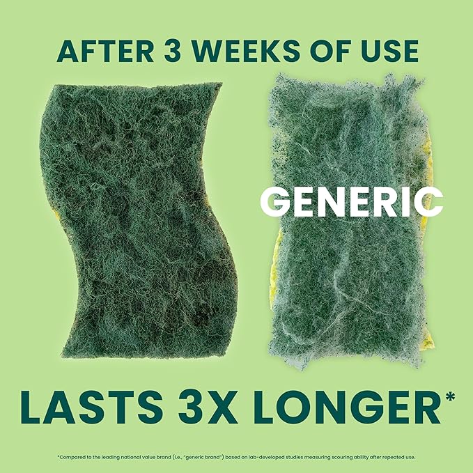 Scotch-Brite Heavy Duty Scrub Sponge, 24 Kitchen Sponges Designed for Tough Messes in the Kitchen that Last 3X Longer*, Best for Cast Iron Skillets and Outdoor Grills, Flexible, Durable, and Strong