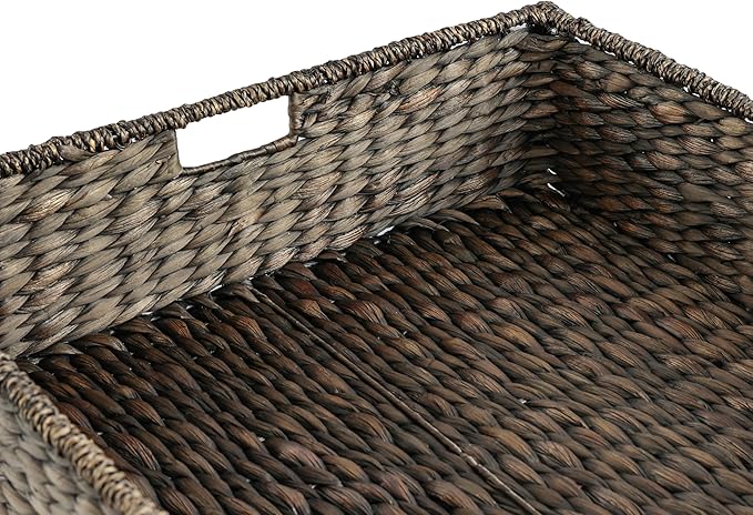 happimess BSK2015C-SET2 Holden 30" Classic Costal Hand-Woven Hyacinth Wicker Under Bed Storage Basket with for Storage and Decoration in Bathroom, Bedroom, Closet, Entryway, Black (Set of 2)