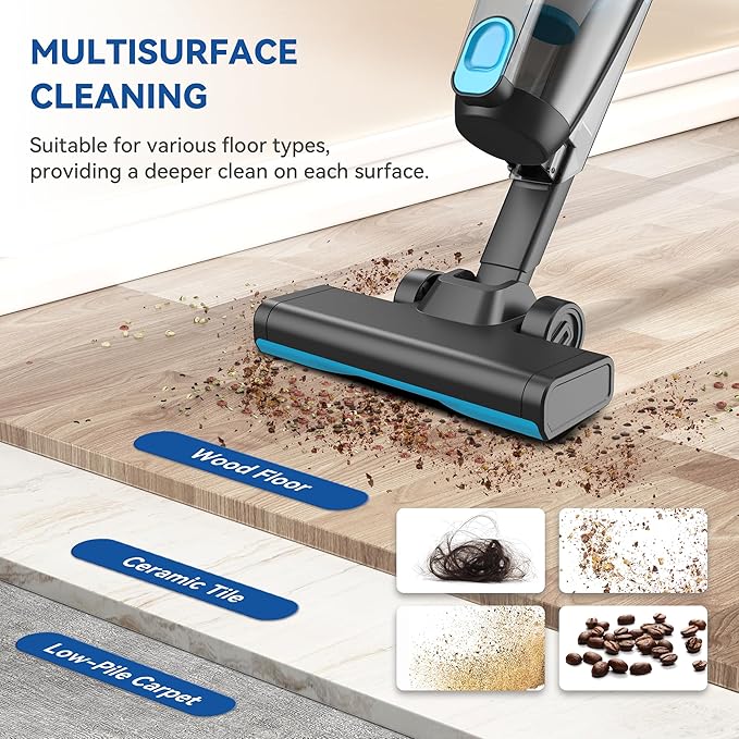 Vazone R6X Corded Stick Vacuum Cleaners for Home, 30000pa Powerful Suction Stick Vacuum with 16Ft Cord, 2 in 1 Lightweight Vacuum Cleaner for Hard Floor Pet Hair (Blue)