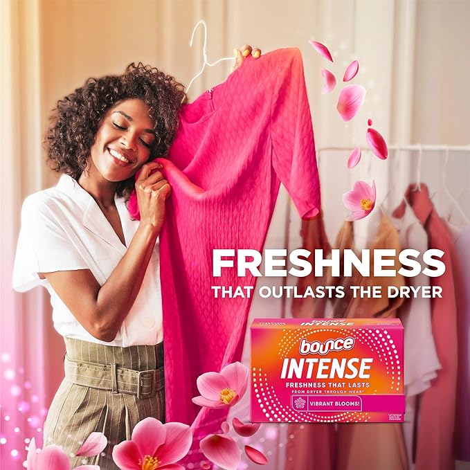 Bounce Intense Dryer Sheets, Vibrant Bloom, 80 Count, Scent Boosting Dryer Sheet Formulated to Fight Wrinkles and Static