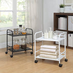SunnyPoint 2-Tier Metal Rolling Utility Cart – Mobile Storage Shelf with Caster Wheels – Small Space Organizer for Home, Office, Bedroom, Kitchen (WHT)