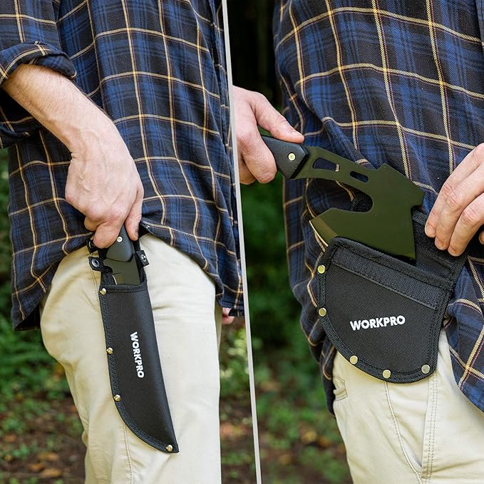 WORKPRO Axe and Fixed Blade Knife Combo Set, Full Tang, Wood Handle, for Outdoor Camping Survival Hunting, Sheath Included