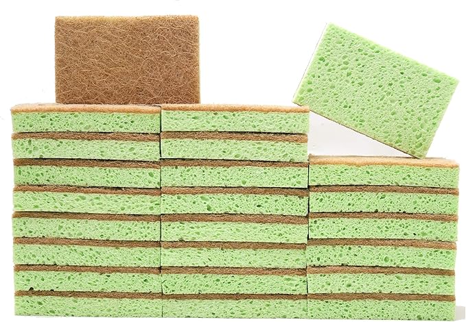 SCRUBIT 24 Pack Natural Sponges - Biodegradable Compostable Cellulose and Coconut Natural Sponges for Dishes, Eco Friendly Non Toxic Kitchen Sponge
