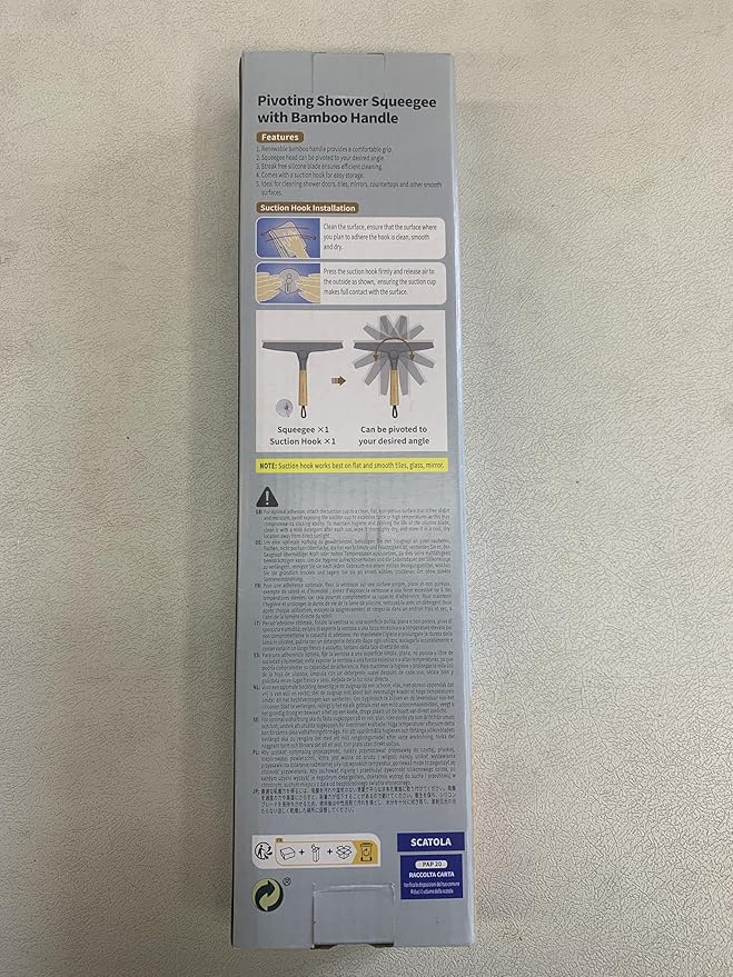 MR.SIGA All Purpose Silicone Squeegee for Shower Door, Mirror, Glass, Streak Free Shower Squeegee, Pivoting Bamboo Handle, Includes 1 Suction Hook, 10 inch Wide, Gray, 1 Pack