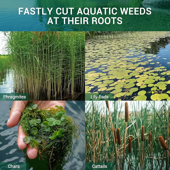 Lake Weed Cutter, 37" Lake Rake Aquatic Pond Plant Cutting Tool，Pond Rake with 3 Adjustable Cutting Angles, 30ft Thicker Rope, Sharp Blades Shear Cattail, Reed, Phragmites Lilly & Chara Algae