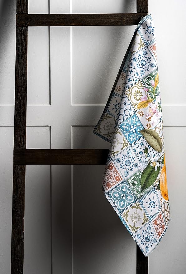 Maison d' Hermine Kitchen Towels Set of 3 100% Cotton 27.50" x 20" Reusable Cloth Tea Dish Towels Absorbent with Hanging Loop for Kitchen, Home, Dining, Cocktail Parties Spring/Summer (Agrume)