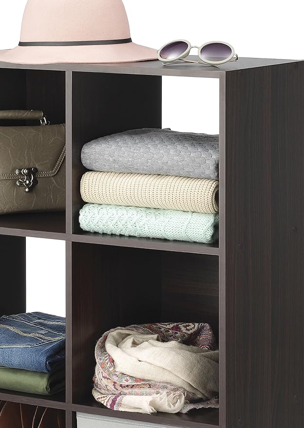 Whitmor 12 Cube Storage Organizer, 4 Tier Stackable Mdf Wood Bookcase, Open Storage Display Bookshelf, Storage Cabinet for Living Room, Bedroom, Home, Office, 35.1"L x 11.7"W x 47.5"H, Black