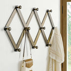 Dseap Expandable Coat Rack (Larger Version) - 24” High, Anti-Slip, Ultra Heavy Duty Wooden Accordian Wall Hanger with 10 Study Peg Hooks for Clothing Hats Jackets Bags, Dark Walnut