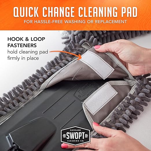 SWOPT 12” Microfiber Dust Mop Head w/Refill — Cleaning Head Interchangeable w/All SWOPT Cleaning Products for Efficient Cleaning & Storage — Mop Provides Lint-Free Cleaning for Wood, Laminate, Tile