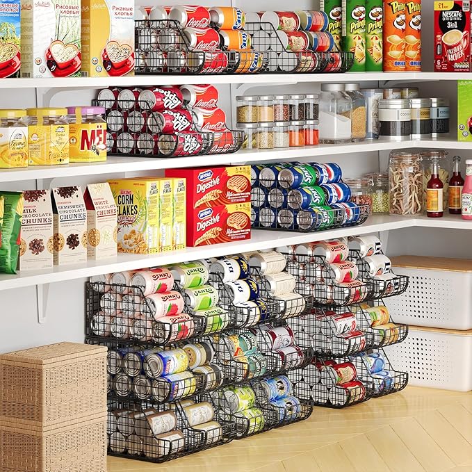 X-cosrack 6Pack Stackable Can Rack Organizer for Kitchen Pantry，Max Can Storage Holder,Durable Can Dispenser & Canned Goods Organizer for Various Ounces of Canned Food Soda Drinks, 2 Pack 3-Tier