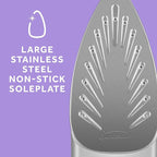 Sunbeam Turbo Steam Iron, 1400 Watt, Nonstick Ceramic Soleplate, Horizontal or Vertical Shot of Steam, Quick Heating, 3-Way Auto-Off, White and Chrome (Chrome/Teal)