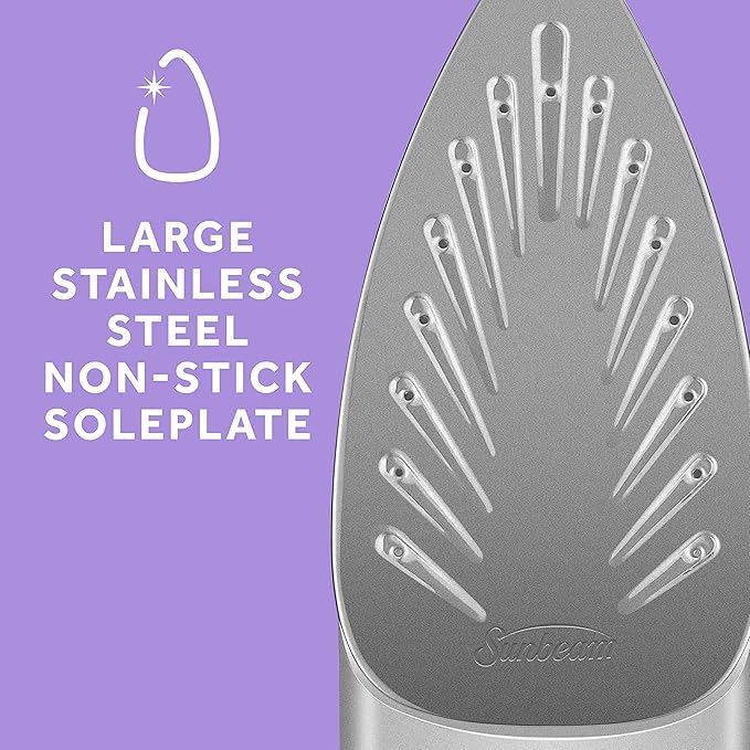 Sunbeam Turbo Steam Iron, 1400 Watt, Nonstick Ceramic Soleplate, Horizontal or Vertical Shot of Steam, Quick Heating, 3-Way Auto-Off, White and Chrome (Chrome/Teal)