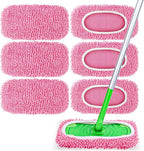 6 Pack Reusable Mop Pads Compatible with Swiffer Sweeper, Chenille Mop Refill Pads, Dry & Wet Mopping Cloths for Floor Cleaning -Pink