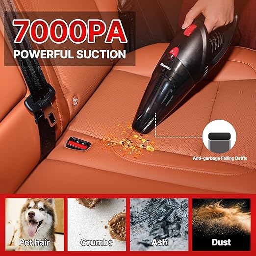 Shop-Vac 12V Car Vacuum - Portable Vacuum Cleaner with 7000Pa Powerful Suction, 16Ft Corded Handheld Car Vac & Storage Bag, Cigarette Lighter Plug, for Deep Interior Detail Cleaning