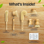 Clean & Kind Gift Set – Premium 6-Piece Eco-Friendly Bamboo Kitchen Brush Set with Natural Bristles & Wooden Handles