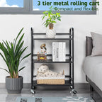 HDANI 3 Tier Rolling Cart Shelves,Heavy Duty Multifunctional Metal Frame-Supports 22 Lbs Per Tier,Rolling Cart with 2 Lockable Wheels for Home,Office,Kitchen,Bathroom,Bedroom (Black)…