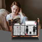 Wood Magazine Holder & Rack - Retro Brown Mesh Storage Basket for Books, Newspapers, Files - Desk/Floor Organizer
