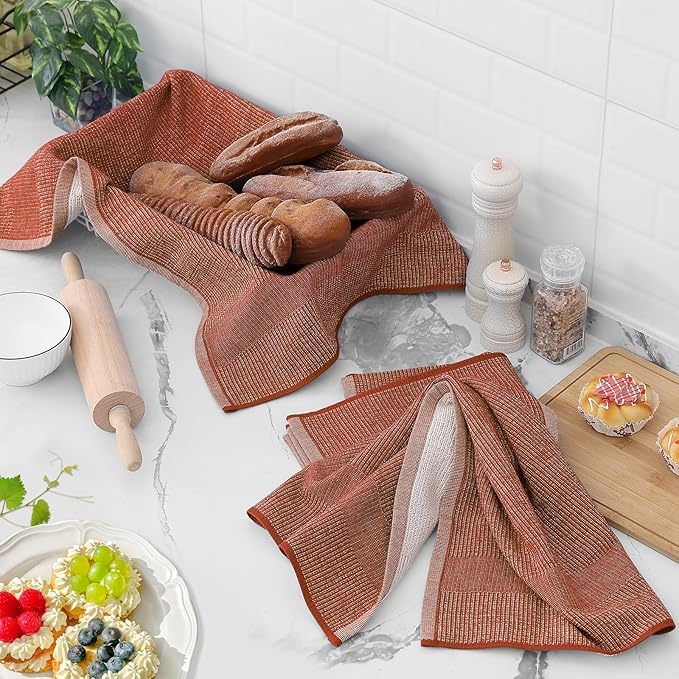 Homaxy Premium Kitchen Towels(18”x 28”, 6 Pack), Large Cotton Kitchen Hand Towels, Flat and Terry Dish Towels, 380 GSM Highly Absorbent Tea Towel Set with Hanging Loop, Rust