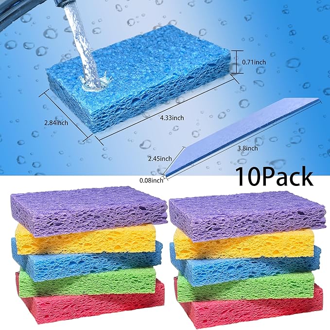 Cellulose Sponges for Dish,Heavy Duty Scrub,Messes Without Scratching Sponges Kitchen,DIY sponges(10Pack)