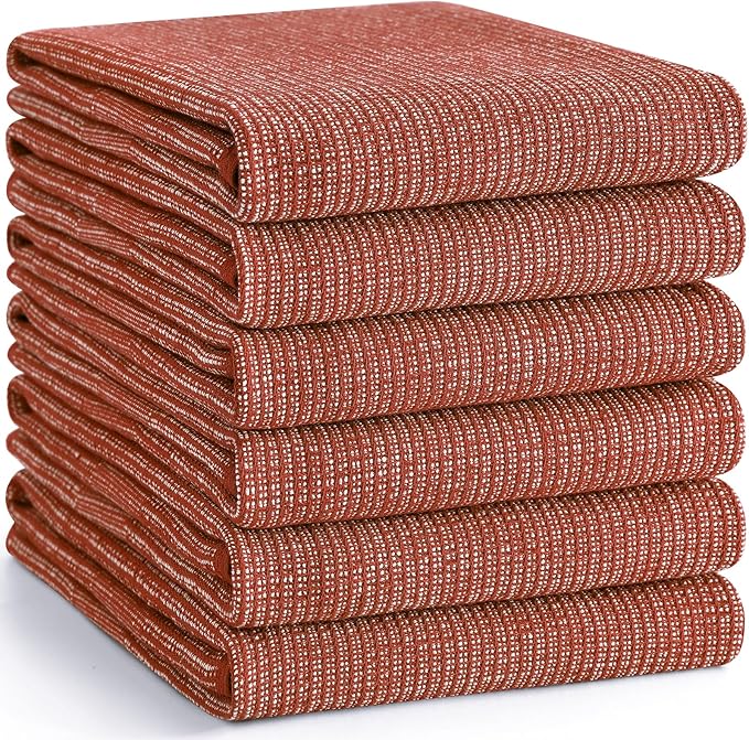 Homaxy Premium Kitchen Towels(18”x 28”, 6 Pack), Large Cotton Kitchen Hand Towels, Flat and Terry Dish Towels, 380 GSM Highly Absorbent Tea Towel Set with Hanging Loop, Rust