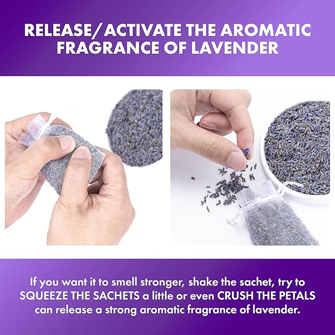 French Lavender Sachets for Drawers and Closets Fresh Scents, Set of 48, Home Fragrance Sachet for Closets and Drawers, White, LV-C-48-2