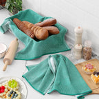 Homaxy Premium Kitchen Towels(18”x 28”, 6 Pack), Large Cotton Kitchen Hand Towels, Flat and Terry Dish Towels, 380 GSM Highly Absorbent Tea Towel Set with Hanging Loop, Grey/Red/Green