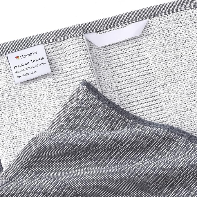 Homaxy Premium Kitchen Towels(18”x 28”, 6 Pack), Large Cotton Kitchen Hand Towels, Flat and Terry Dish Towels, 380 GSM Highly Absorbent Tea Towel Set with Hanging Loop, Grey/Red/Green