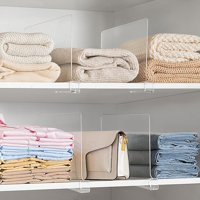 HBlife 12 Inches Tall [Extra Tall Version] Clear Shelf Dividers, 16 Pack Purse Organizer for Closet Perfect for Handbags, Acrylic Bookshelf for Organization