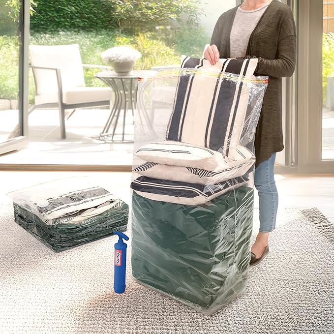 Hefty Shrink-Pak Vacuum Storage Bags – For Clothes, Pillows, Towels, Blankets & More – Space Saver Vacuum Suction Sealer Bags for Home or Travel – 4 Jumbo Cubes, 43.5 x 34 x 18 Inches