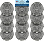 LOLA Steel Wool Wire Mesh Scouring Pad, 12 Pack, Galvanized Steel Knitted, Heavy Duty, Abrasive Scrubber, Powerful for Pots, Pans, Ovens, Grills