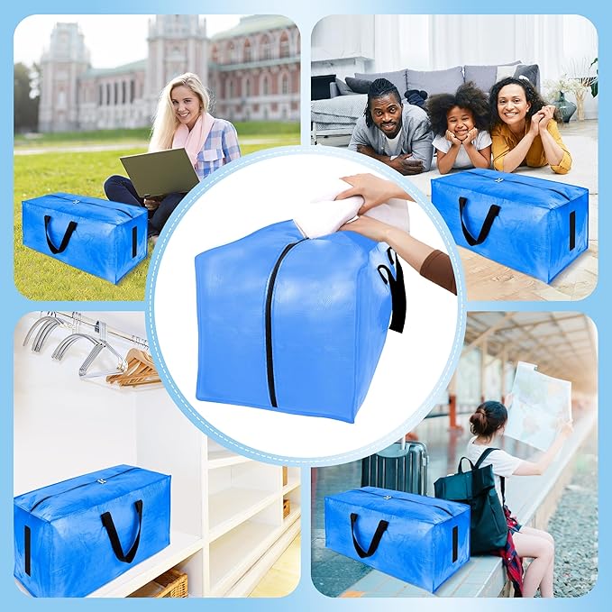 HOMESURE 8 Pack Large Strong Moving Bags with Zippers & Carrying Handles - Water-Resistant - Heavy Duty Storage Tote for Space Saving, Fold Flat, Alternative to Moving Box (Multicolored)