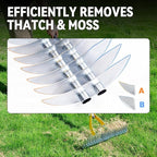 Thatch Rake for Lawn with 74inch Handle, 15 inch Dethatcher Rake for Grass to Cleaning Dead Grass, Efficient Steel Metal Rake for Dethatching, Heavy Duty Thatching Rakes for Garden, Yard