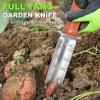 Topline Hori Hori Garden Knife, Double-edge Stainless Steel Blade, Garden Knife with Leather Sheath for Digging, Weeding, Planting, Sharpener, Sharpening Stone Included