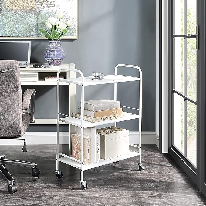 SunnyPoint Metal Rolling Organizer Utility Craft Cart (Large, WHT)