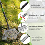 WORKPRO Rakes, Small Leaf Rake with 73” Adjustable Long Handle, Narrow Metal Garden Rake with 25 Steel Tines, Heavy Duty Rust-Resistant Lawn Rakes for Yard, Garden, Shrubs, Flower Beds & Tight Spaces