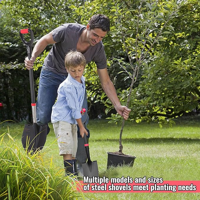 SHARK ATTACK 4-Piece Steel Shovel Set with D-Grip Handles - Multi-Size Garden Shovels with Powder Coating for Digging, Planting & Car Emergency