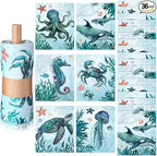 36 Count Reusable Cleaning Cloths Washable Cotton Kitchen Towels for Home(Sea Animals Style,Blue)