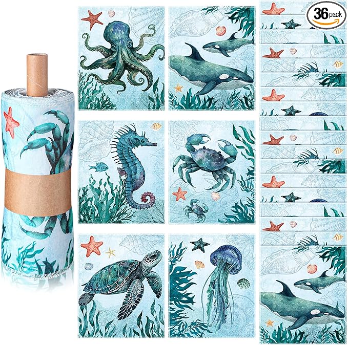 36 Count Reusable Cleaning Cloths Washable Cotton Kitchen Towels for Home(Sea Animals Style,Blue)