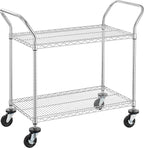 Finnhomy 2-Tier Commercial Grade Rolling Cart, Heavy Duty Utility Cart, Carts with Wheels and Handles, Kitchen Cart on Wheels, Metal Serving Cart with 500 lbs Capacity, Shelf Size 20" D x 36" W, NSF