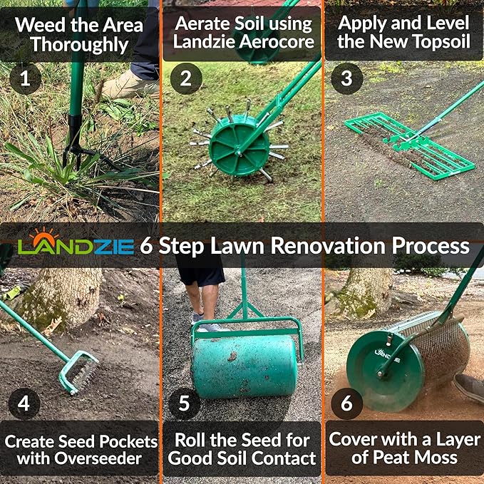 Landzie AeroLeveler - The Lawn Leveling Rake That Never Flips - Patented 48" inch Wide Pneumatic Lawn Level for Yard, Dirt, Soil, Sand, Provides Stability and Control (Pneumatic 48" Leveling rake)