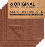 SUPERSCANDI 6 Pack Swedish Dishcloths for Kitchen - 100% Biodegradable & Compostable Reusable Paper Towels Washable, Food-Safe & Without Plastic - Dish Rags Suitable for Any Surface, Brown