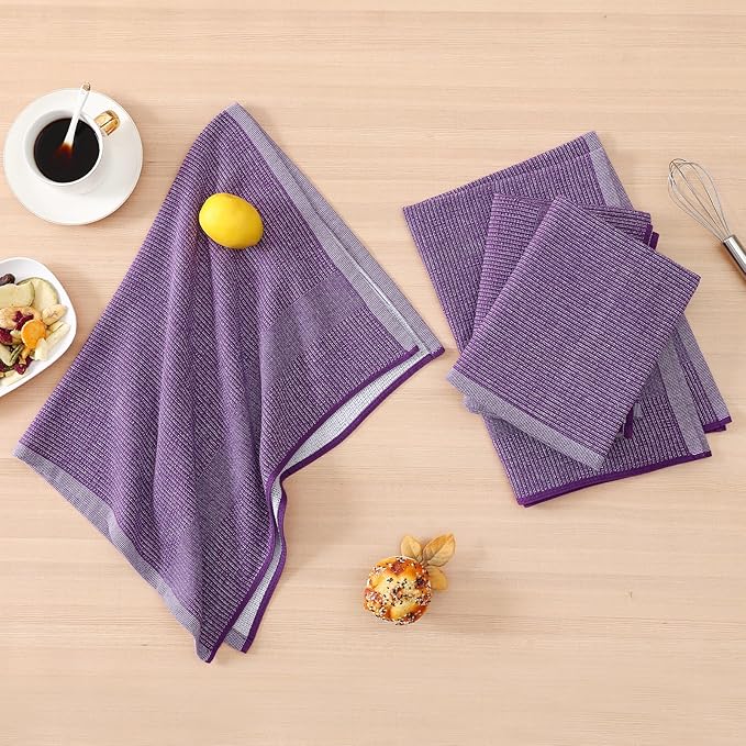 Homaxy Premium Kitchen Towels(18”x 28”, 12 Pack), Large Cotton Kitchen Hand Towels, Flat and Terry Dish Towels, 380 GSM Highly Absorbent Tea Towel Set with Hanging Loop, Purple