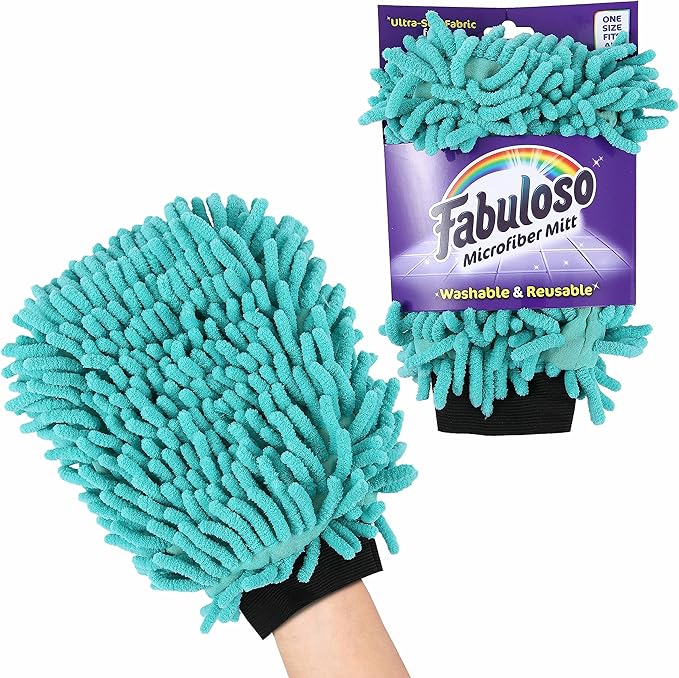 Fabuloso Microfiber Cleaning Mitt, Teal, One Size Fits All - Lint-Free, Scratch-Free Glove for Surfaces and Furniture - Dustless Hand Cloth for Bold & Bright Experience, 3 Count
