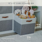 OrganiHaus 13" x 13" x 13" Cube Fabric Storage Bins Set of 4, Fabric Storage Cubes w/ Vegan Handles, 13 inch Collapsible Bins for Clothes & Toys Organizer, 13x13 Basket for Decor - Grey/White