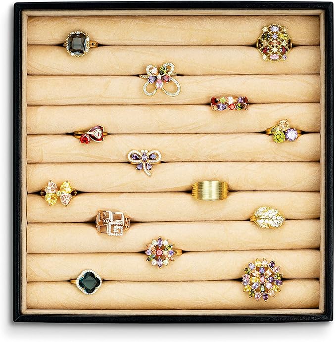 Ring Organizer Tray - Holds 54 Rings - Stackable Jewelry Storage Tray - Display on Dresser or Drawer - Compatible with Other Glenor Trays - Black
