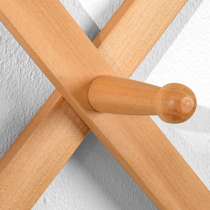 Dseap Accordian Wall Hanger: 16” High Wooden Wall Expandable Coat Rack, Hat Rack Holder, Accordion Hook for Baseball Caps, Coats, Mugs, 20 Peg Hooks, Natural