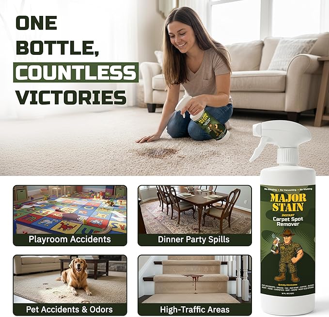 Carpet Stain Remover Spray – 32oz – Powerful Carpet Cleaner Spray & Spot Remover for Carpet, Upholstery & Rugs – Removes Wine, Coffee, Grease & Food Stains – Fragrance Free