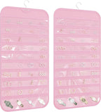 1 Pack Hanging Jewelry Organizer 80-Pocket Dual-sided Jewelry Storage for Earring Necklace Bracelet Ring Travel Holder, Pink