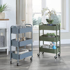 SunnyPoint 3-Tier Delicate Compact Rolling Metal Storage Organizer - Mobile Utility Cart Kitchen/Under Desk Cart with Caster Wheels - Army (15.35" X 10.24" X 26.8"H)