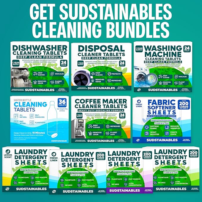 Sudstainables Dishwasher Cleaner and Deodorizer Tablets, 24 Pack – Dishwasher Cleaning Tablets for Odor and Buildup Removal, Descaler - 1-Year Supply
